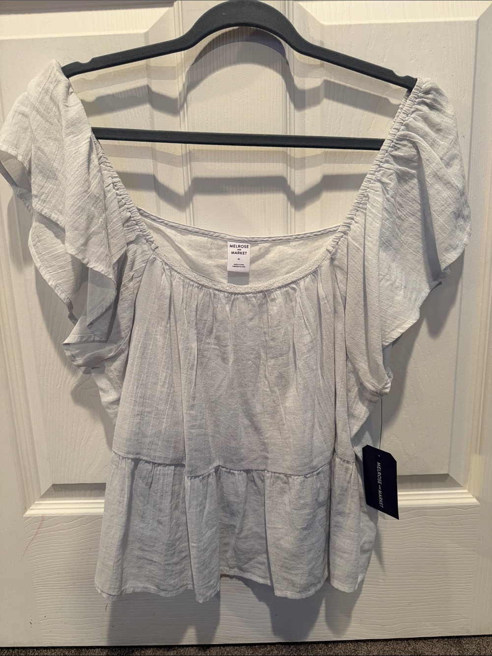 Melrose and Market Light White Ruffle Sleeve Tiered Top